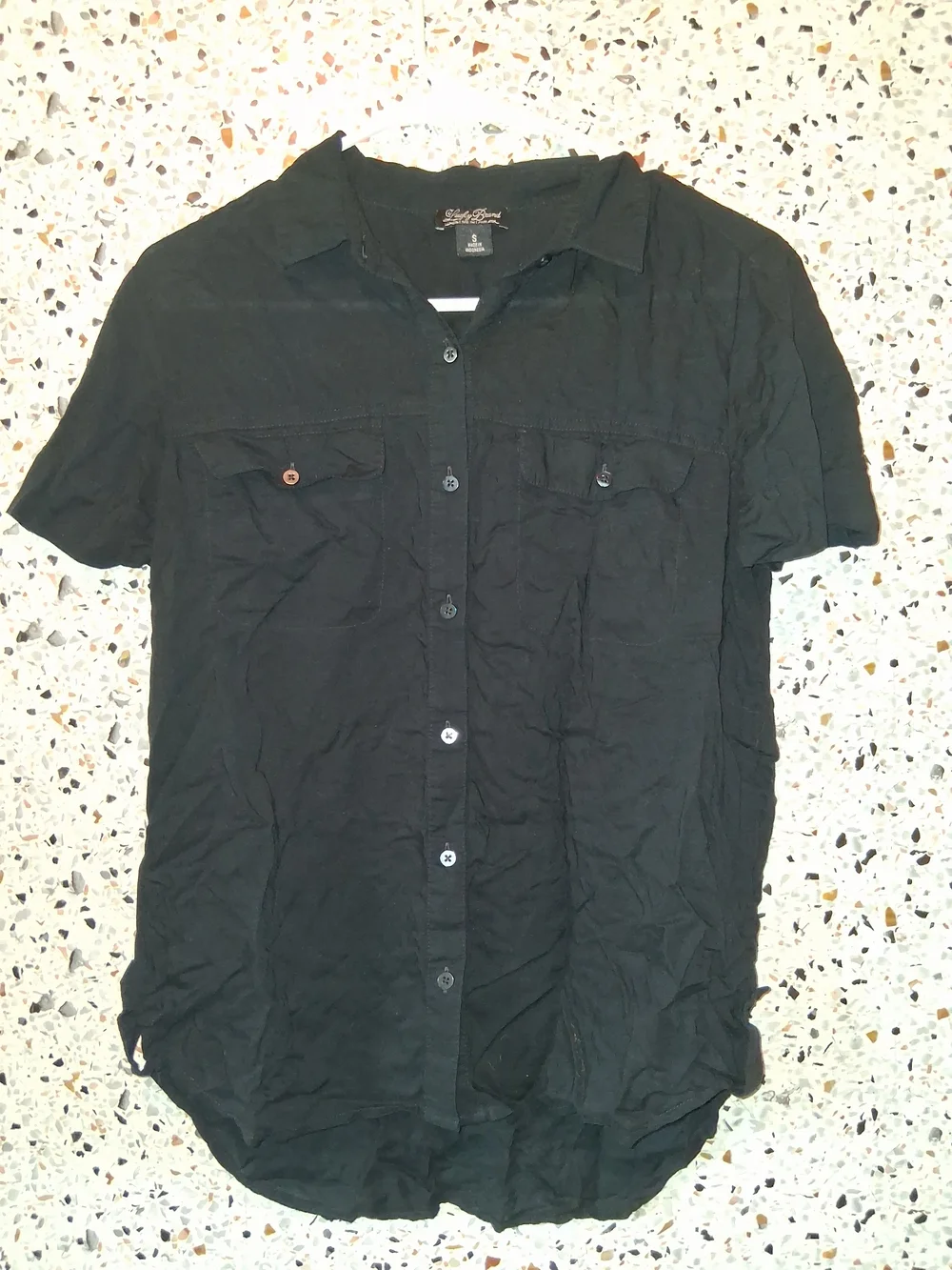 Men's Lucky Brand Short Sleeve Button Down Shirt Size Small Black